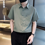 夏季轻熟店主小伙纯色宽松休闲短袖衬衫男衬衣A236-C02-P45-控69，男装T恤，电商A236