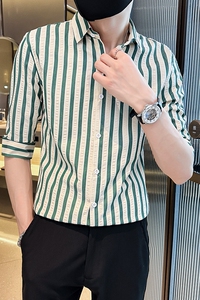 夏季轻熟店主小伙条纹修身休闲短袖衬衫男衬衣A236-A41-P55-控88图片