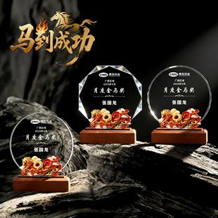 水晶奖杯定制订做马年新款创意年会优秀员工销冠团队荣誉颁奖制作