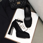 黑色高跟鞋 厚底单鞋 女2026新款 百搭防水台11cm绒面一字带玛丽珍鞋