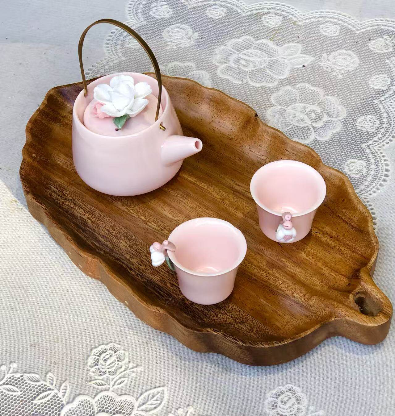 胡桃木实木大树叶家用酒店盖碗托盘茶点盘中式功夫茶具配件干泡盘