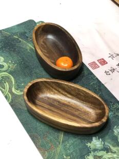 胡桃木水果盘原木果盘复古风木质果盆椭圆形木盘实木盘子可爱木盆
