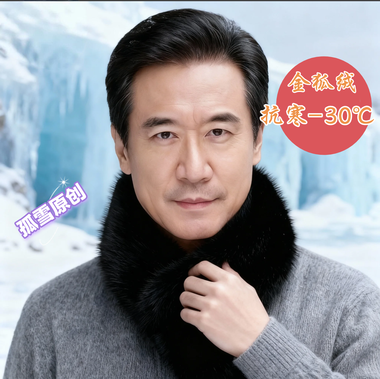 金狐绒新款男士围巾秋冬加厚仿真毛保暖皮毛一体皮草围脖送父亲