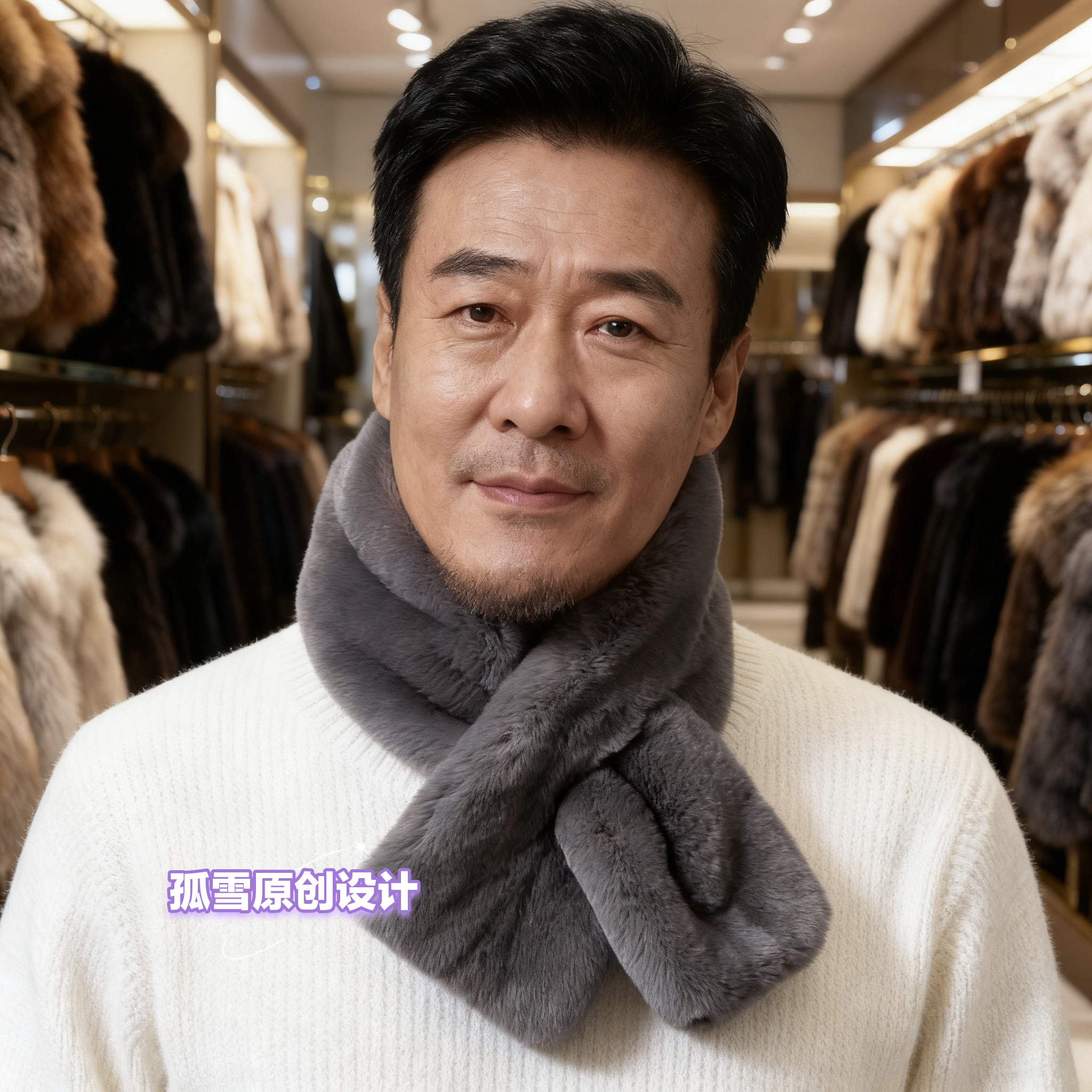金貂绒中老年男士冬季保暖围巾