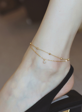 洗澡可戴 ZOXI轻奢高级感水晶球球双层脚链女2026新款潮性感足链