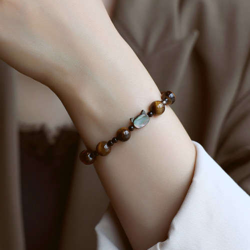 ZOXI手工旺财猫虎眼石手链学生