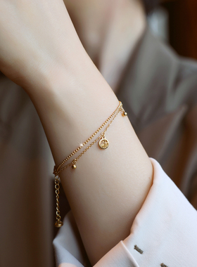 ZOXI不掉色平安福牌小葫芦手链轻奢小众精致双层女生礼物2026新款