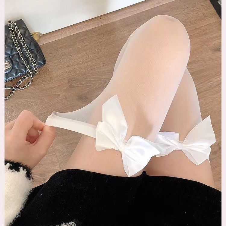 H夏季超薄性感黑色丝袜黑丝蝴蝶结丝袜JK日系长筒袜过膝丝袜女