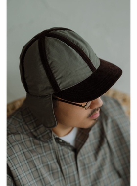 ABBOZZO ｜ 拼接灯芯绒短檐棒球帽护耳帽