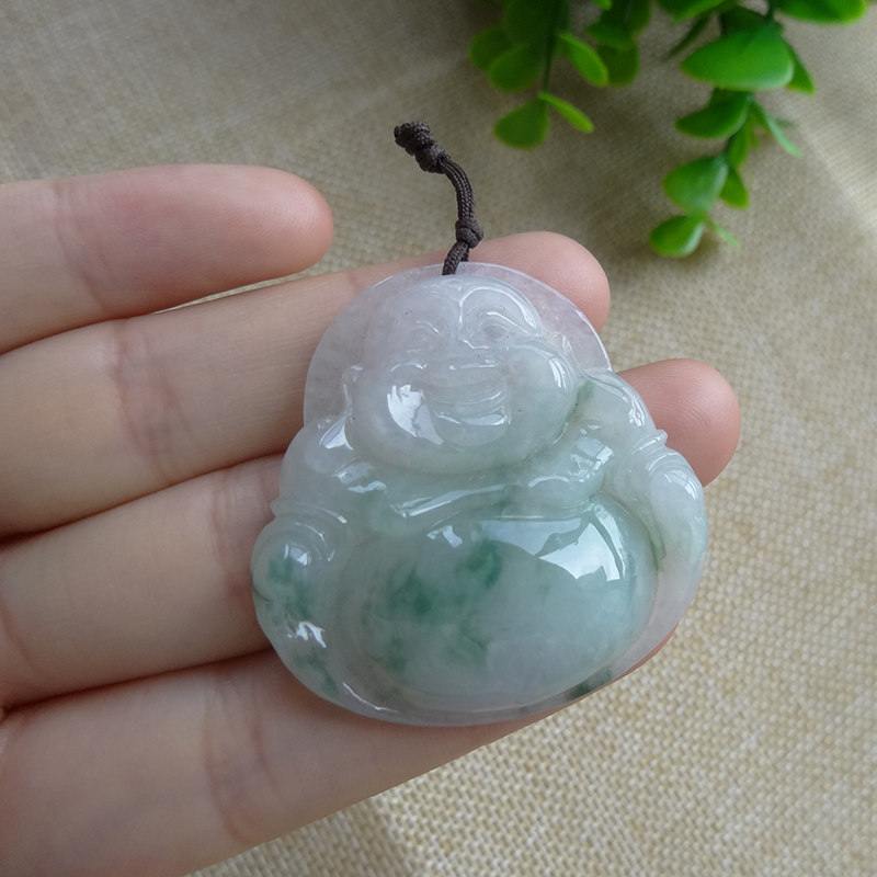 天然翡翠A货 弥勒佛项坠冰糯种颈饰