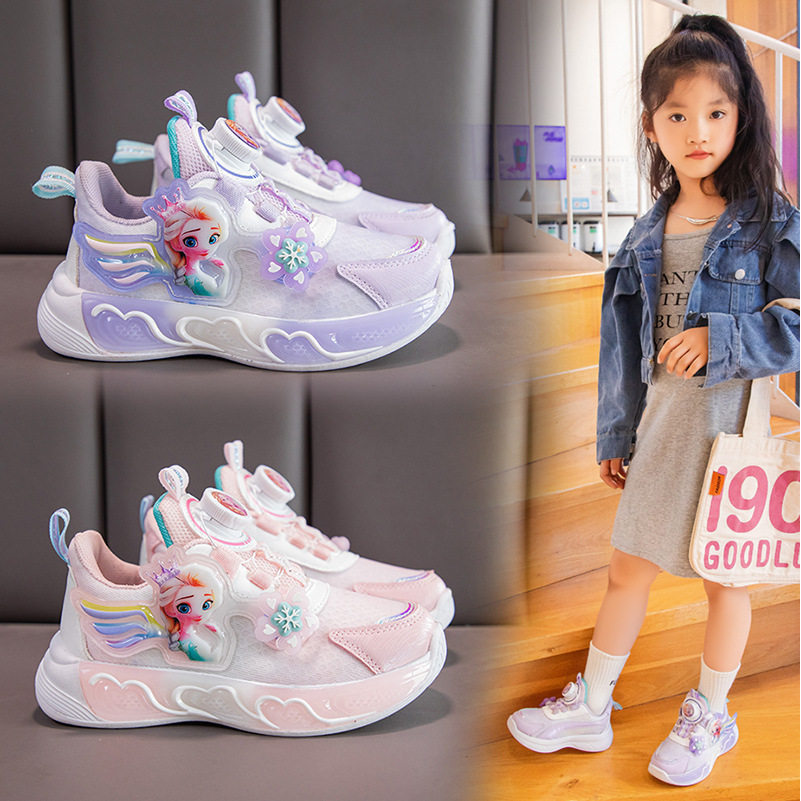 女童鞋子2024秋季新款学生鞋旋转扣鞋子女孩休闲鞋中小童运动鞋