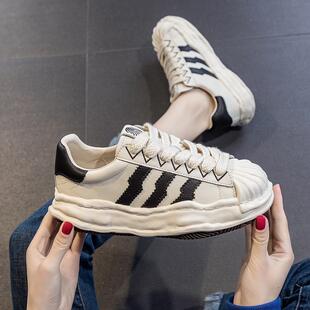 贝壳头溶解鞋女款复古春秋女鞋子厚底小白鞋休闲运动鞋板鞋单鞋女