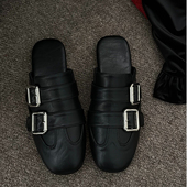 平跟一脚蹬防滑百搭懒人鞋 女双扣包头拖鞋 穆勒平底拖 新款 2026春季