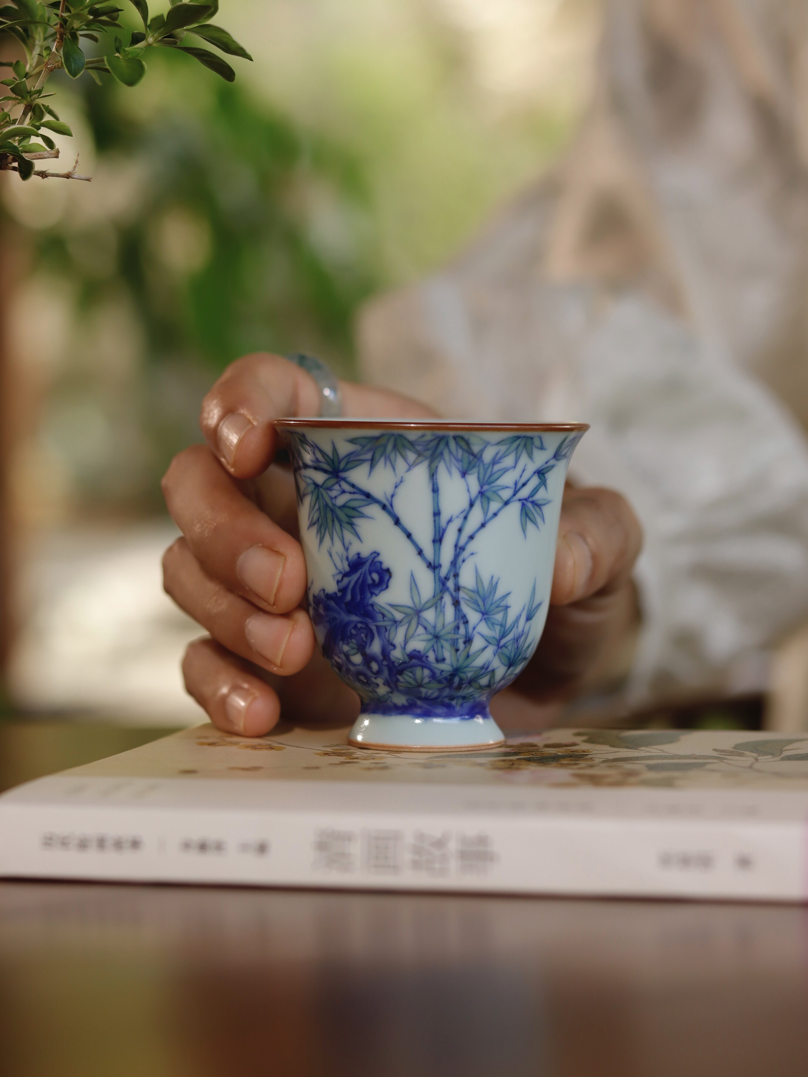 景德镇熙物堂手工汝窑青花斗彩主人杯粉彩花鸟茶具高端一人一杯