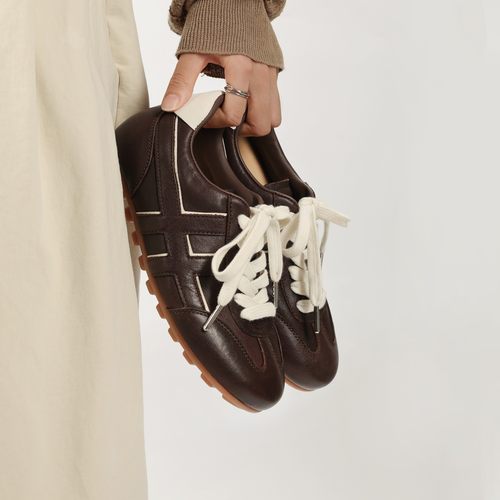 冉言头层马皮增高德训鞋女擦色透气百搭休闲运动复古板鞋