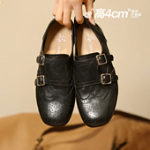 女千金风小皮鞋 冉言4cm增高版 头层牛皮复古雕花扣带牛津乐福单鞋