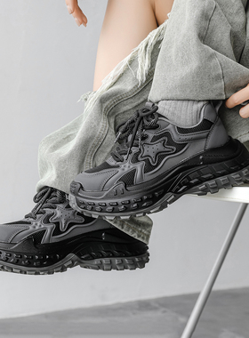 冉言 厚底增高百搭复古网面老爹鞋女2025新款时尚透气休闲运动鞋