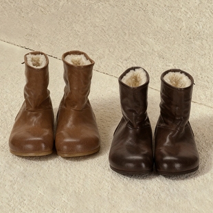 头层牛皮 两穿防水防滑加厚百搭中筒羊毛靴 羊皮毛一体雪地靴一鞋