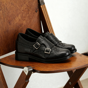 布洛克鞋 千金风小个子皮鞋 女孟克鞋 冉言7cm内增高雕花工艺单鞋