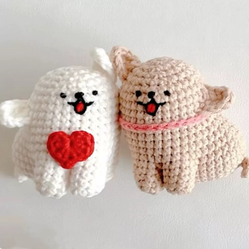 手工毛线钩针钩织贴贴线条小狗编织DIY材料包自制情侣挂件钥匙扣