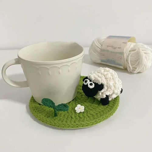 手工编织diy材料包自制礼物小羊小熊小鸭喝水杯垫手编毛线钩针
