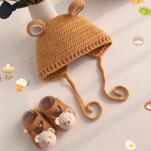 宝宝鞋手工编织diy婴儿鞋帽套装钩针毛线鞋新生儿满月材料包孕期