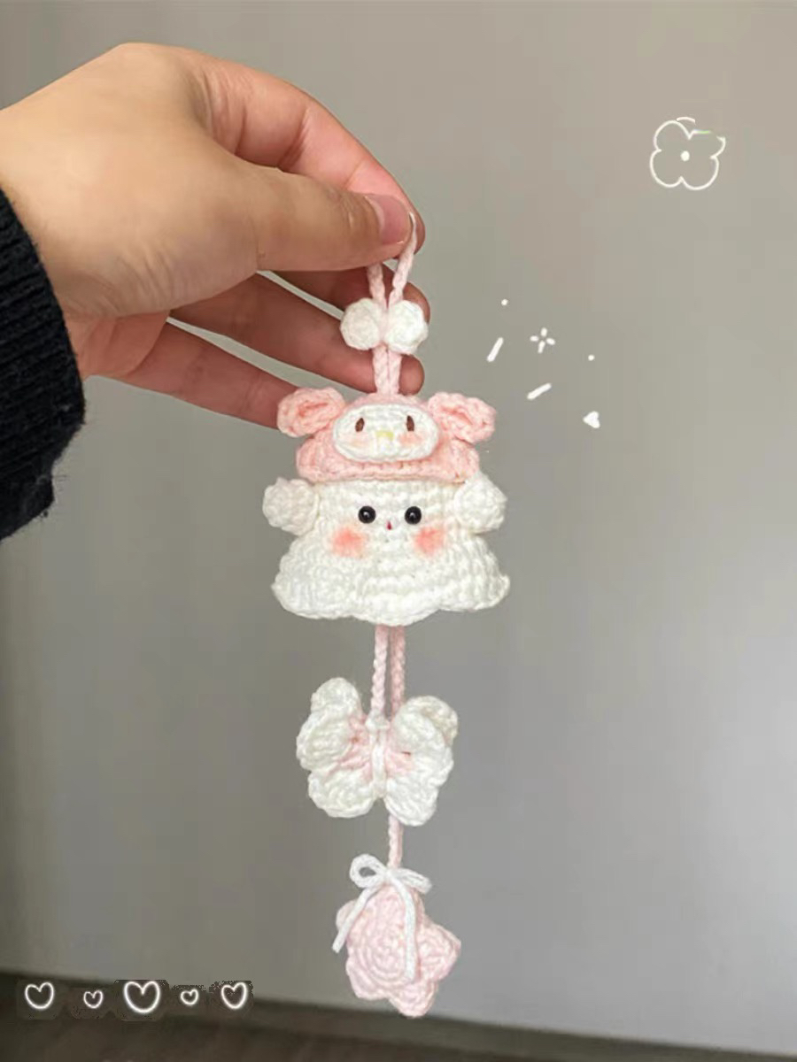 手工万圣节礼物三眼仔铃兰幽灵编织diy材料包毛线钩针挂件钥匙扣