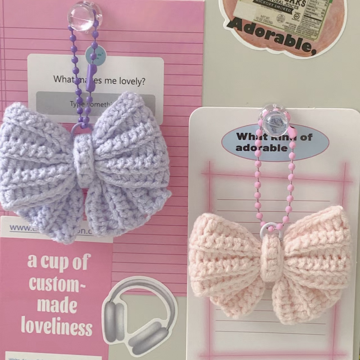 蝴蝶结包挂件钥匙扣胸针毛线手工编织diy钩针材料包可爱打发时间