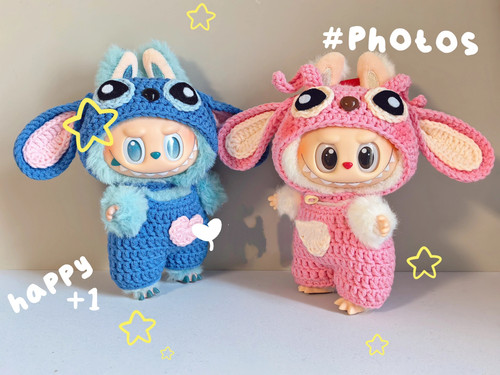 拉布布labubu史迪仔娃衣毛线手工钩织钩针diy材料包玩偶衣服礼物