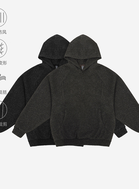 百机550G重磅毛呢连帽卫衣加绒纯色男宽松美式复古上衣女情侣帽衫