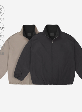 百机简约加绒夹克立领男宽松防风保暖外套女纯色冬季上衣休闲百搭