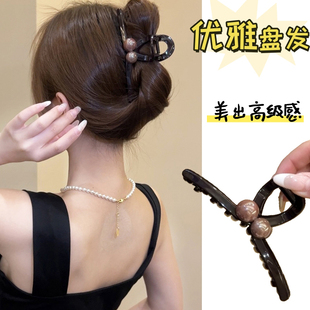 新款 高级感双珠抓夹气质简约鲨鱼夹女韩系优雅大号发量多盘发夹子