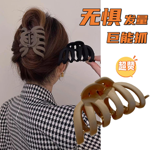 新款 超大号南瓜pom抓夹简约发夹发量多厚日韩加宽鲨鱼夹慵懒风ins