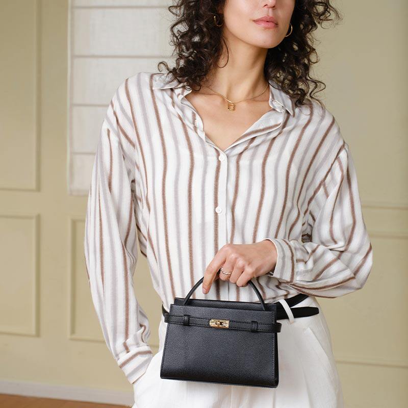 ELLE女包新款包包牛皮经典手提单肩斜挎包高级感时尚百搭小包