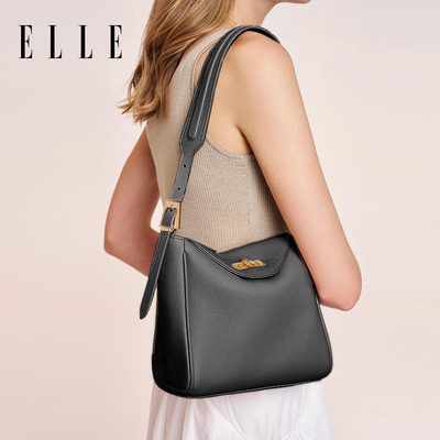 ELLE女包新款头层牛皮HOBO单肩包
