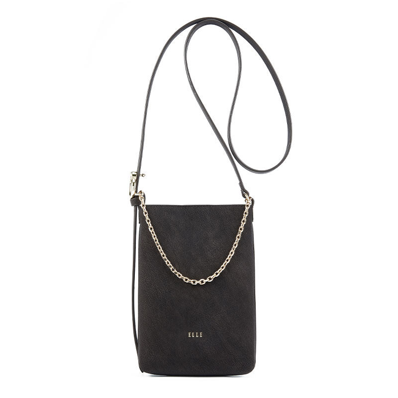 ELLE女包新款黑色链条单肩斜挎包通勤精致手机包