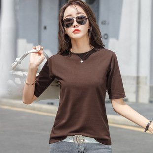 咖啡色五分袖t恤女圆领百搭显瘦纯棉上衣2026正流行爆款打底衫
