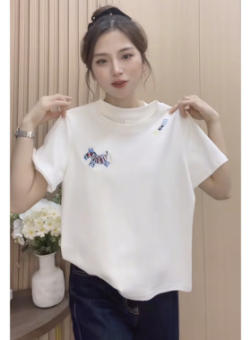 白色t恤女2026巨好看超火减龄短袖刺绣显瘦小马标上衣夏季新款