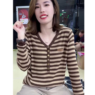 欧货大码针织衫打底毛衣显瘦薄款宽松条纹套头内搭2025春季新款