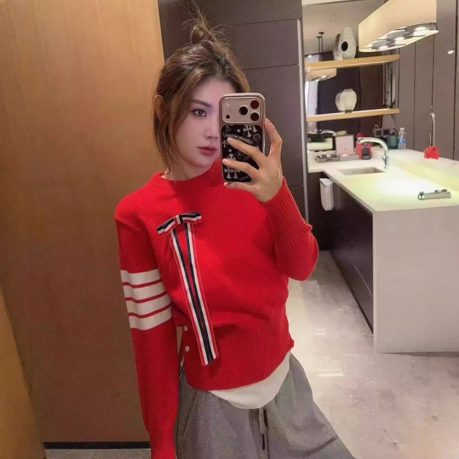 TB四道杠学院风红色针织衫女长袖蝴蝶结套头毛衣内搭上衣2026新款,女装/女士精品,大码内搭,淘宝优惠券,粉丝福利购,淘宝优惠卷