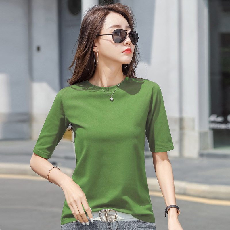 油果绿五分袖t恤女修身圆领百搭显瘦纯棉上衣大码内搭2026夏新款,女装/女士精品,大码内搭,淘宝优惠券,粉丝福利购,淘宝优惠卷