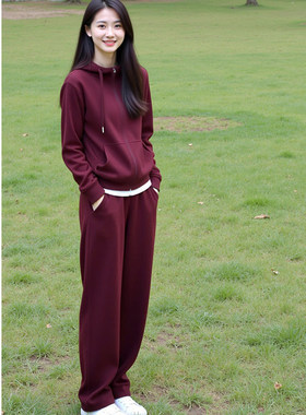 红色休闲运动套装女高级感时尚洋气减龄卫衣开衫春秋季穿搭一整套