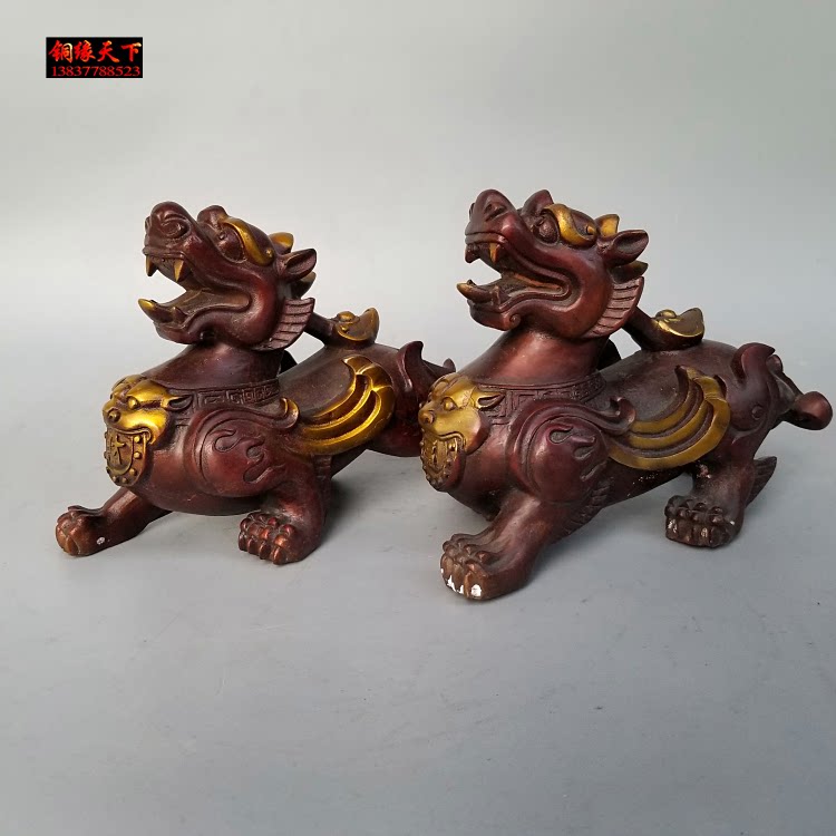 仿古黄铜貔貅一对独角兽天禄兽皮丘瑞兽家用工艺礼品铜器摆件定做