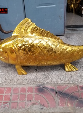 如意鲤鱼跳龙门招财摆件风水铜器