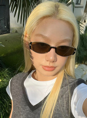 2024新款摩登复古茶色窄框高级感太阳眼镜猫眼显瘦墨镜防紫外线女