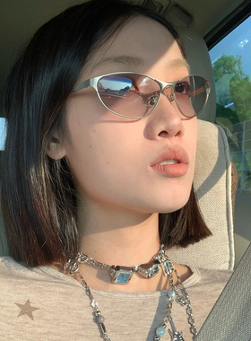 复古ins猫眼墨镜女高级感防紫外线防晒未来太阳镜拍照潮流街拍男