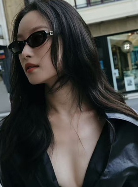 明星同款墨镜女高级感新款复古小框椭圆形太阳眼镜可配度数散光男