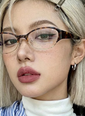 新款小众韩版半框眼镜y2k近视可配度数欧美风猫眼框架素颜老花镜