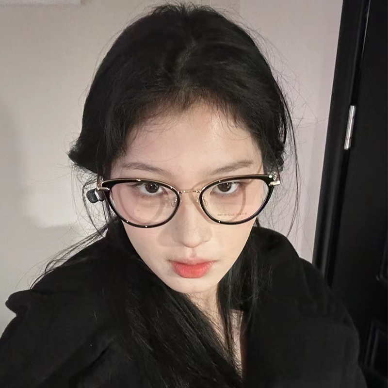 猫眼黑框防蓝光眼镜女可配度数近视辣妹素颜高颧骨显瘦框架平光架