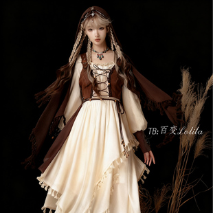 原创哥特女巫服洛丽塔长款连衣裙斗篷披风日常万圣节可爱Lolita裙